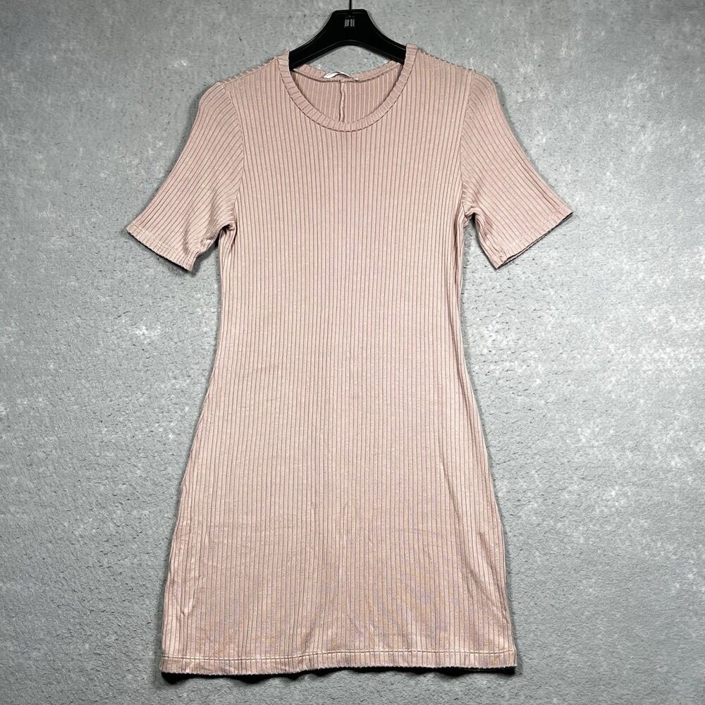 Reformation Jeans Kendy Dress Womens Size Large Blush Pink Ribbed Bodycon